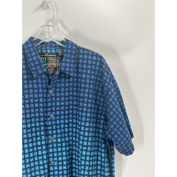 Vtg No Boundaries Casual Mens Button Down Short Sleeve Tiki Tropical Shirt Sz XL - Picture 3 of 5